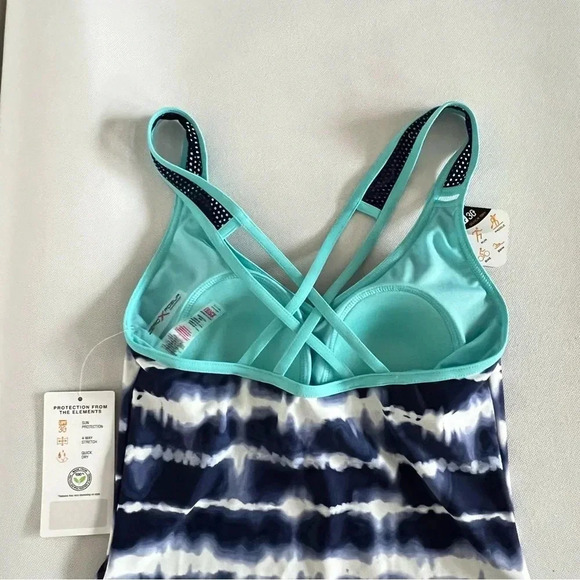Zeroxposur Cross Back Strap Tankini Swimsuit Navy Blue Tie-Dye Size XS (6) - Picture 7 of 12